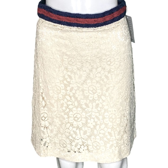 NWT GUCCI Ivory Cluny Lace Skirt with Navy/Red Web Waistband Sz EU 40 US 4 - Picture 3 of 13